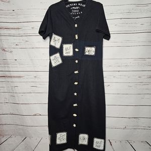 Country Wear Casuals Black Button Front Cat/Fish Dress